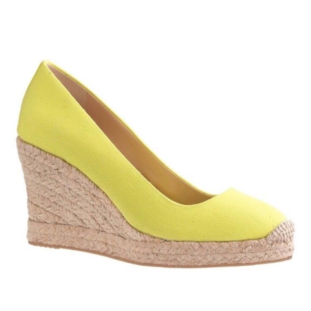 J. CREW Seville Yellow Wedge Espadrilles Shoes in Citrus Lime - Size 7.5